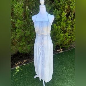 Lush Blue Halter Button Midi Sun Dress Resort Wear